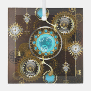 Adorno De Cristal Fondo oxidado steampunk con lentes turquesas