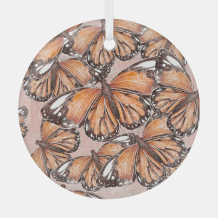 Adorno De Cristal Fondo rosa de las mariposas del Almirante Rojo