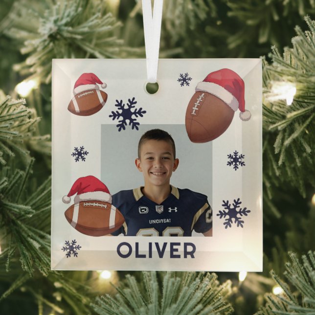 Adorno De Cristal Football Santa Hat Name Photo Christmas  (in situ)