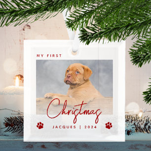 Adorno De Cristal Foto adorable cachorro 1er Navidad Huellas de pata