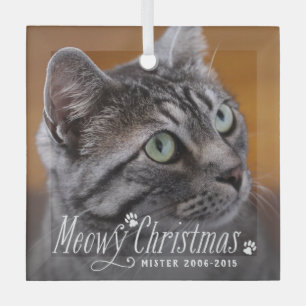 Adorno De Cristal Foto conmemorativa del Mascota de Cat Meowy Navida