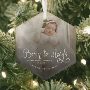 Adorno De Cristal Foto de estadísticas de nacimiento de bebé Navidad