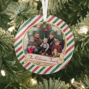 Adorno De Cristal Foto de familia de Navidad con brillo de correo aé