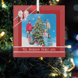 Adorno De Cristal Foto de la familia roja y blanca