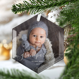 Adorno De Cristal Foto de la primera Navidad de los abuelos con letr