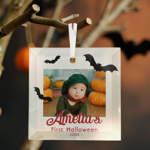 Adorno De Cristal Foto de murciélagos negros del primer Halloween de