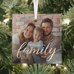 Adorno De Cristal Foto de Navidad Personalizada de Familia con Letra