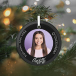 Adorno De Cristal Foto de personalizado blanco negro Quinceanera<br><div class="desc">Un fondo negro clásico. Personalice y agregue un nombre,  fecha,  edad y foto.</div>