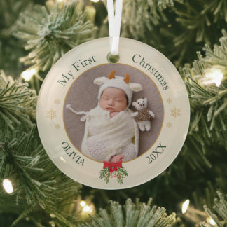 Adorno De Cristal Foto del primer Navidad del bebé con nombre y fech