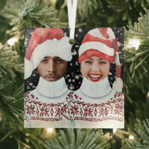 Adorno De Cristal Foto Divertida Personalizada de Navidad