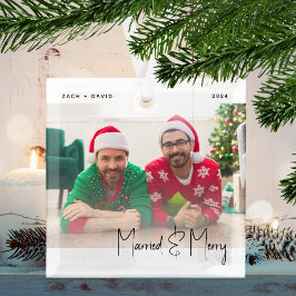 Adorno De Cristal Foto mínima casada y escritura negra LGBTQ merry