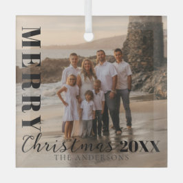 Adorno De Cristal Foto moderna de escritura navideña Black Merry