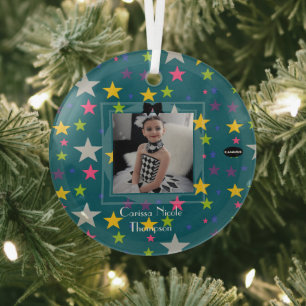 Adorno De Cristal Foto Ornament con estrellas y nombre HAMbyWG