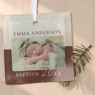 Adorno De Cristal Foto personalizada de bautizo de bebé con bloques
