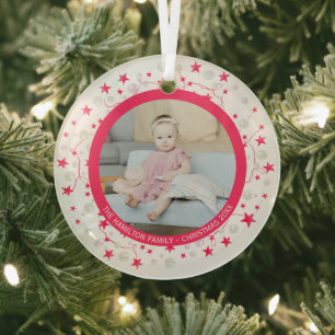 Adorno De Cristal Foto personalizada de la guirnalda rosa blanca nav