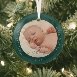 Adorno De Cristal Foto personalizado y nombre a los primeros Navidad