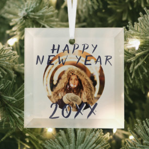Adorno De Cristal Foto Redonda de Feliz Año Nuevo 2023 Moderna