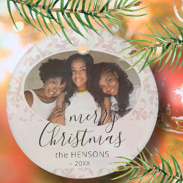 Adorno De Cristal Foto rosa Rococo Feliz Navidad