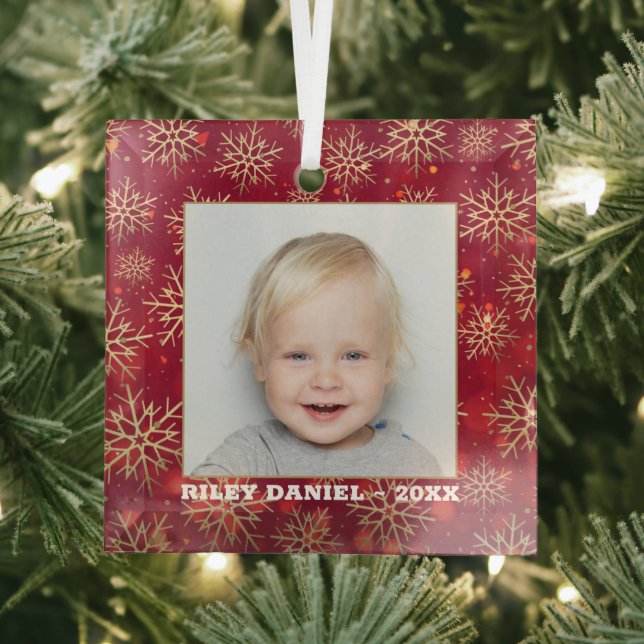 Adorno De Cristal Fotografía de Snowflakes Red (in situ)