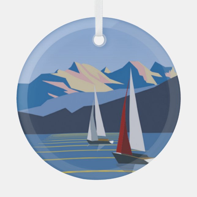 Adorno De Cristal Fotografía de veleros y montañas (Anverso)