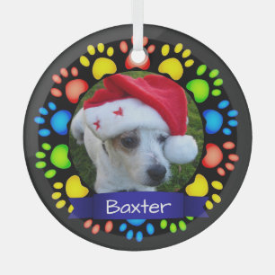 Adorno De Cristal Fotos de mascotas personalizadas de Navidad con pa