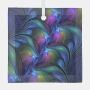 Adorno De Cristal Fractal verde rosa azul luminoso colorido abstract