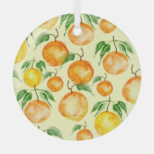 Adorno De Cristal Frutas cítricas acuarelas, patrón tropical.