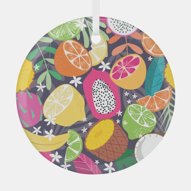 Adorno De Cristal Frutas tropicales exóticas Fondo oscuro (Anverso)