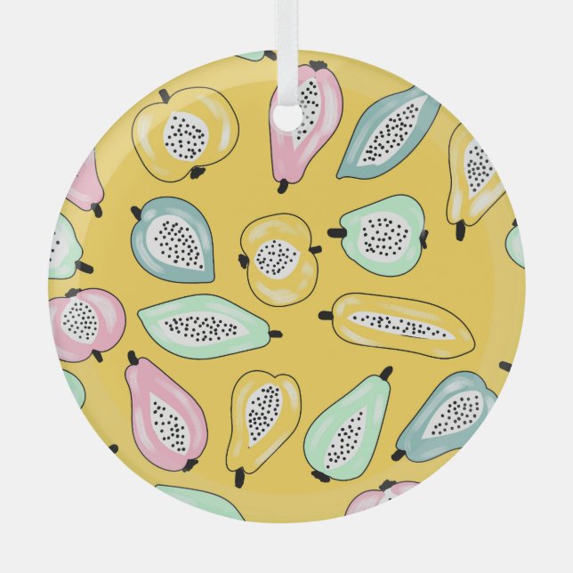 Adorno De Cristal Frutas tropicales: Patrón de impresión vibrante (Anverso)