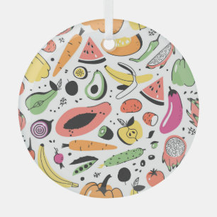 Adorno De Cristal Frutas, verduras dibujadas a mano.