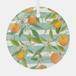 Adorno De Cristal Frutos naranjas Florales: Vintage sin foco.