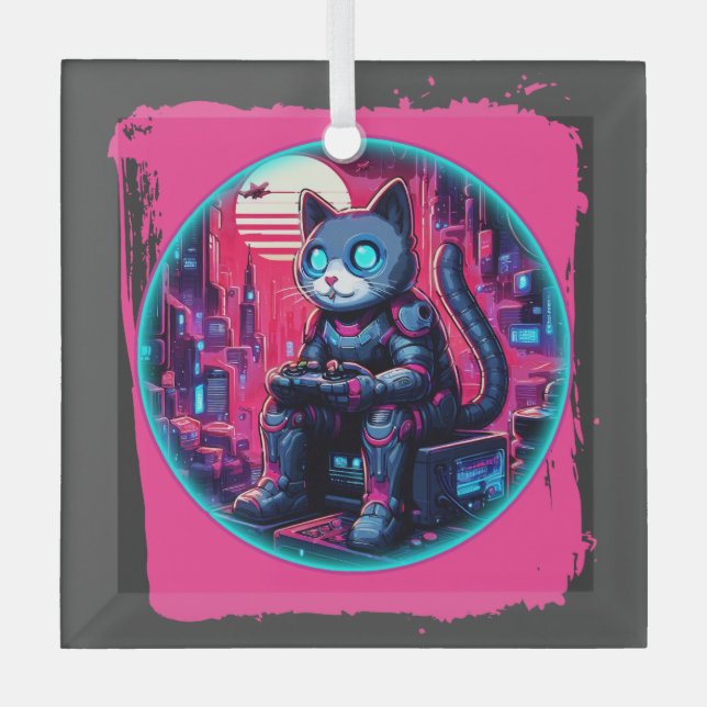 Adorno De Cristal Futurista Feline Tech (Anverso)