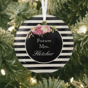 Adorno De Cristal Futuro Sra. Estampados Blancos y Negros Personaliz