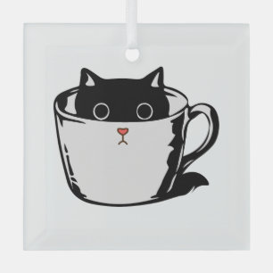 Adorno De Cristal Gatito negro con nariz roja escondido en una taza