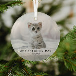 Adorno De Cristal Gatito simple 'Mi primera Navidad' Foto Keepsake<br><div class="desc">Crea un primer adorno de navidad de los mascotas con este sencillo y moderno patrón. El diseño incluye una foto de tu cachorro o gatito,  un cartel en blanco con el texto 'MI PRIMERA NAVIDAD' y el nombre del mascota.</div>