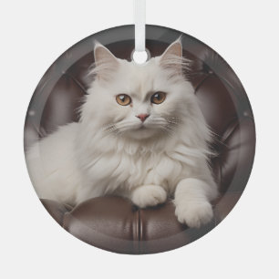 Adorno De Cristal Gato blanco majestuoso