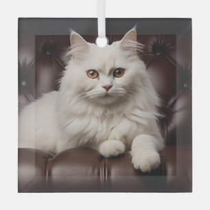 Adorno De Cristal Gato blanco majestuoso