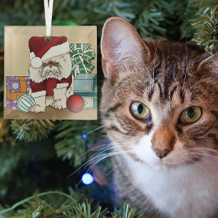 Adorno De Cristal Gato de Navidad gruñón Santa divertido día festivo