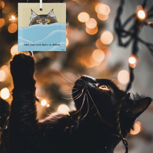 Adorno De Cristal Gato de Tabby Peeking Blue Funny