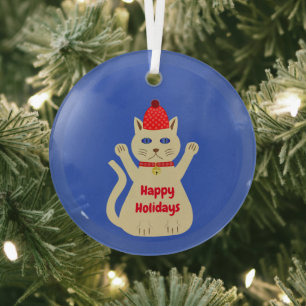 Adorno De Cristal Gato Navideño Lindo Personalizado