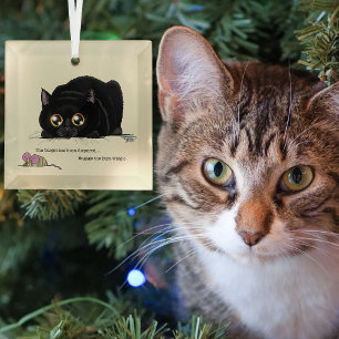 Adorno De Cristal Gato Negro Juguetón Con Trasero De Gato De Crema