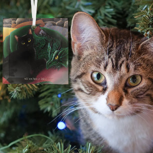 Adorno De Cristal Gato negro místico Dragón verde esmeralda Fantasía
