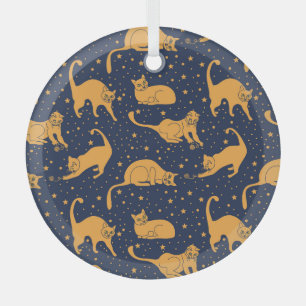 Adorno De Cristal Gatos divertidos, estrellas, patrón espacial.