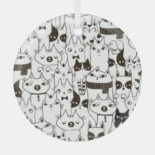 Adorno De Cristal Gatos Doodle: divertido patrón sin costuras.