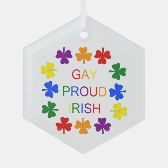 Adorno De Cristal Gay Proud Irlandés LGBT Rainbow Shamrock (Anverso)