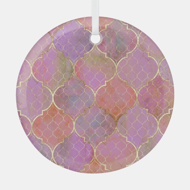 Adorno De Cristal Geométrica abstracta: acuarela dorada marroquí (Anverso)