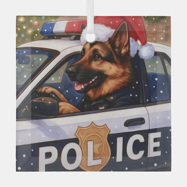 Adorno De Cristal German Shepherd Police Holiday  (Anverso)