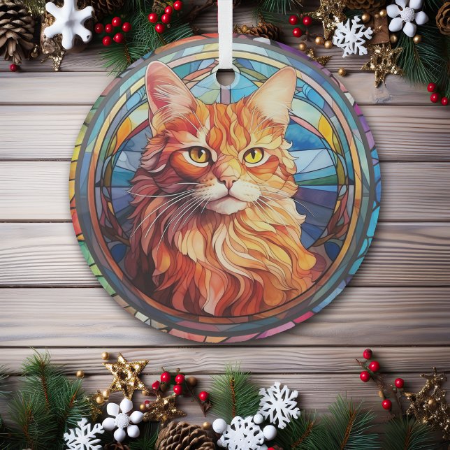 Adorno De Cristal Ginger Cat Mosaic Stainic (Subido por el creador)