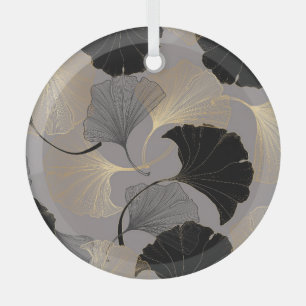 Adorno De Cristal Ginkgo de oro elegante, fondo vintage.