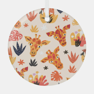 Adorno De Cristal Giraffe personalizado: Patrón Floral Savanna